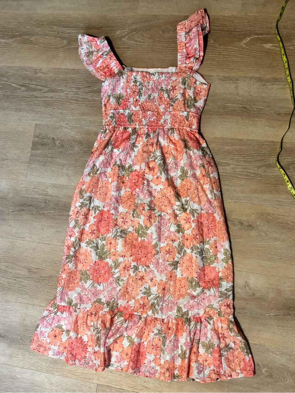 Adelyn Rae Pink Coral Floral Eyelet Midi Dress - Picture 6 of 8